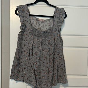 Gray Smocked Ruffled Blouse